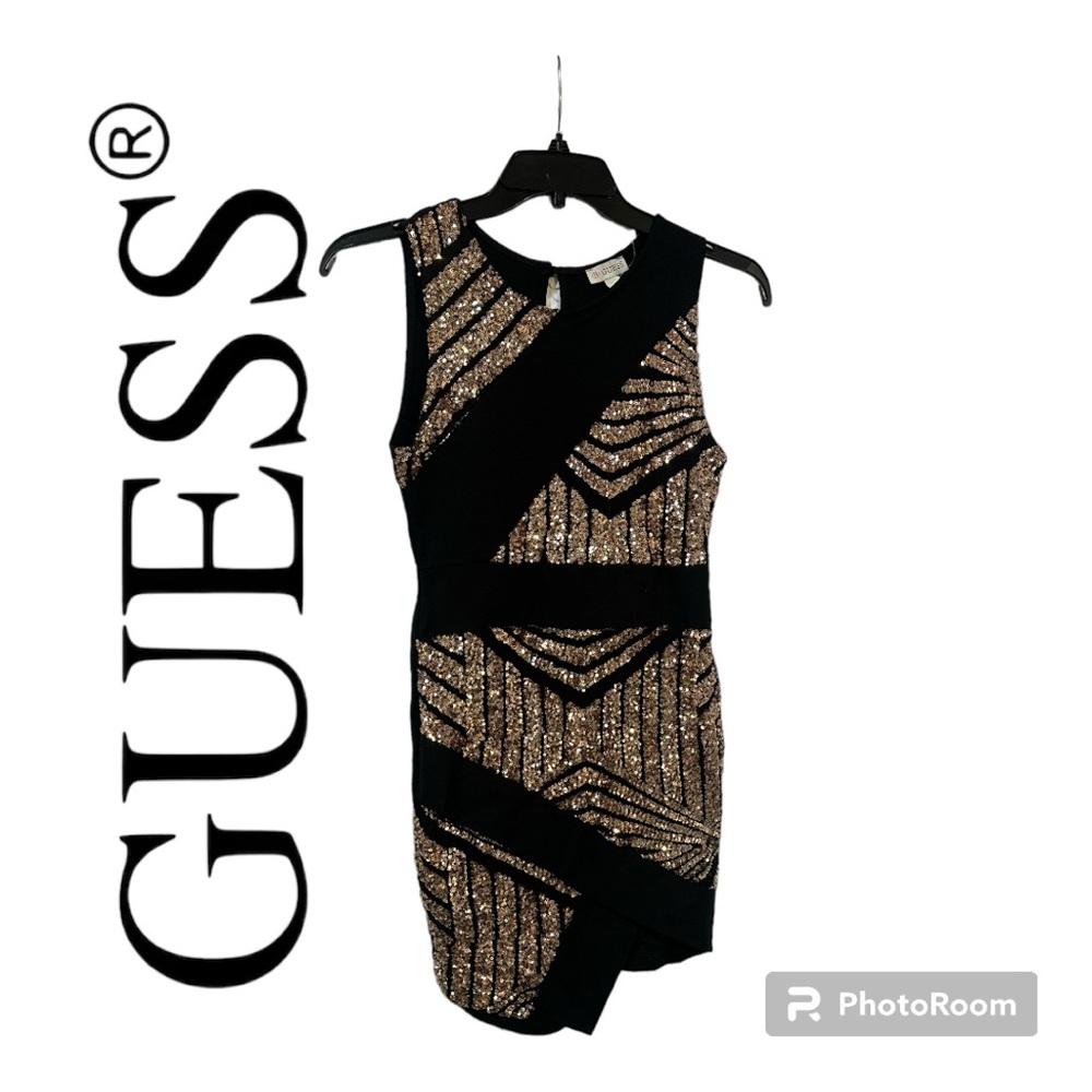 Guess NWOT Gold Sequin Black Dress Medium